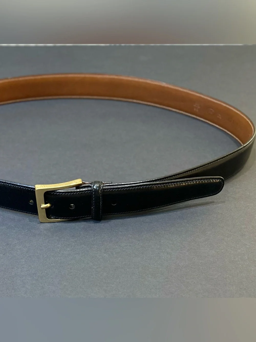 VTG 1990-2000 Trafalgar Cortina Smooth Black Leather Dress Belt Brass Buckle USA
